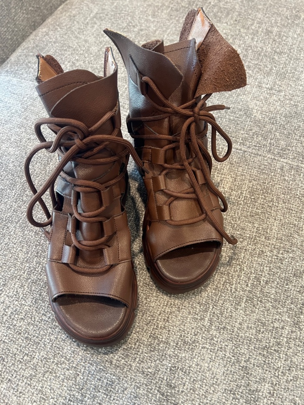 Brown Lace-Up Open-Toe Women's Sandal booties